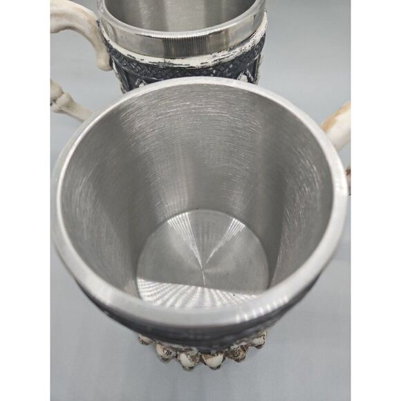 Set Of (2) Skeletons & Skulls 3-D Tankard Stainless Steel Goth Drinking Mug/ Cup - Picture 7 of 8